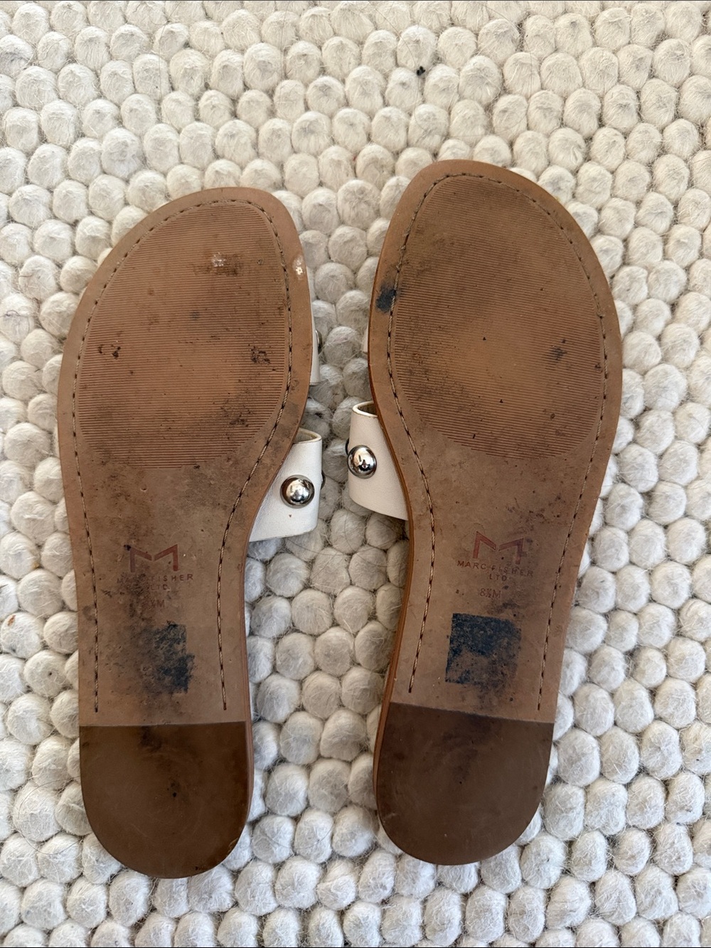 Mark Fisher White Leather Stud Slide Sandals - Picture 2 of 2